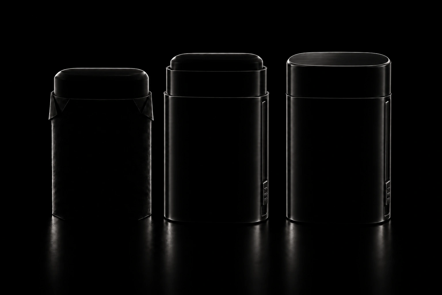 Three VAÉL silhouettes, revealed only by a trace of light.